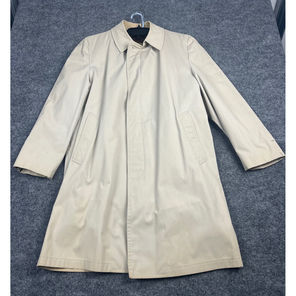 London Fog Maincoats Beige Trench Coat Faux Fur Zip Out Liner Mens 40 R Vintage